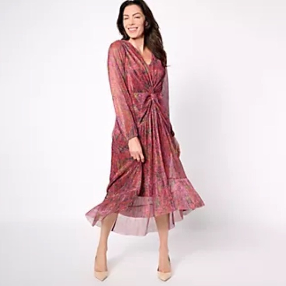 Isaac Mizrahi Live! Regular Always Isaac Foil Printed Mesh Dress Size L
